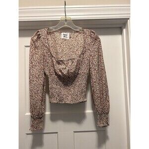 Princess Polly Long Sleeve Cuff Ditsy Floral Smocked Waist Crop Top Size 0